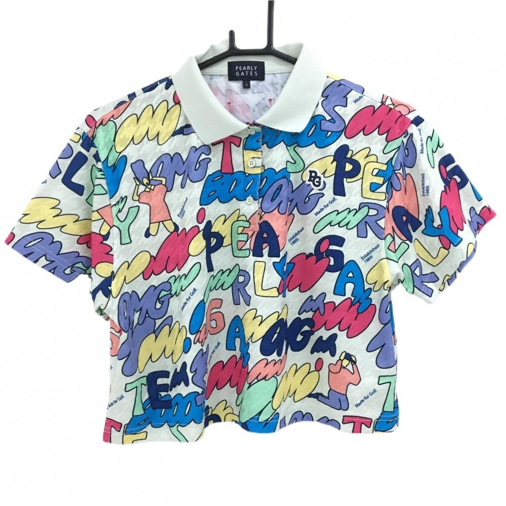 【超美品】パーリーゲイツ 半袖ポロシャツ ライトグリーン×マルチカラー 総柄  レディース 0(S) ゴルフウェア 2024年モデル PEARLY GATES