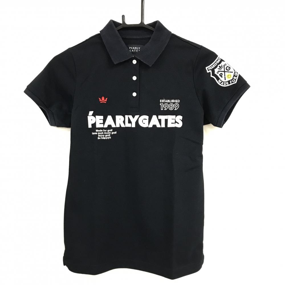 パーリーゲイツ 半袖ポロシャツ ネイビー×白 フロントロゴ  レディース 0(S) ゴルフウェア PEARLY GATES