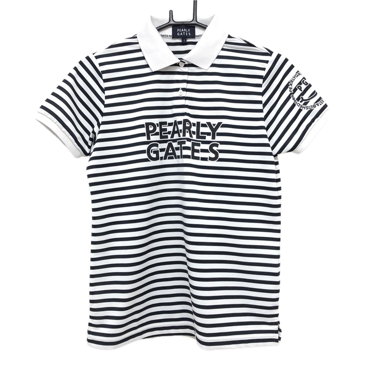 【超美品】パーリーゲイツ 半袖ポロシャツ 白×ダークネイビー ボーダー レディース 1(M) ゴルフウェア 2025年モデル PEARLY GATES