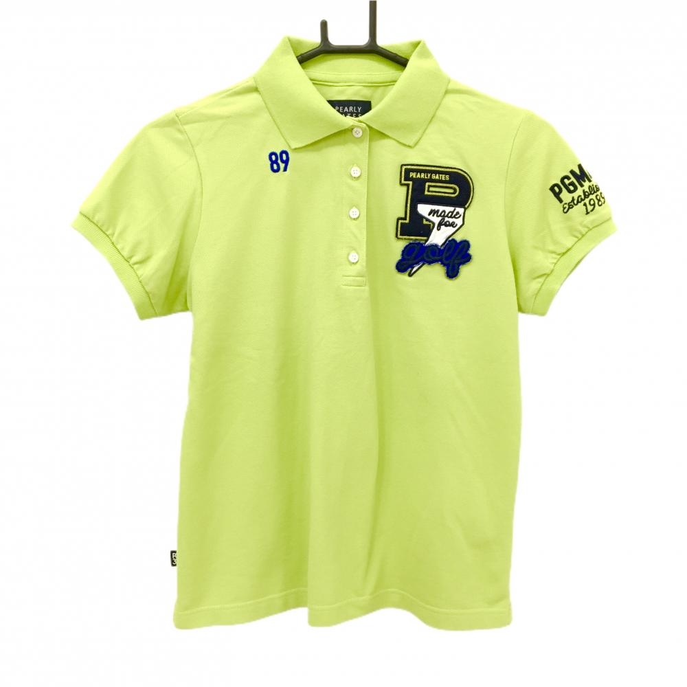 【美品】パーリーゲイツ 半袖ポロシャツ　ライトグリーン 襟裏ロゴ ワッペン 30周年 レディース 1(M) ゴルフウェア PEARLY GATES