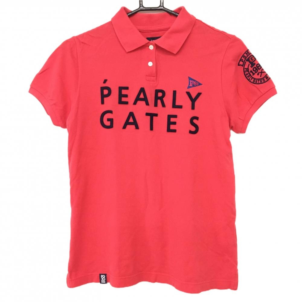 パーリーゲイツ 半袖ポロシャツ レッド×ネイビー 立体ロゴ 30周年 レディース 1(M) ゴルフウェア PEARLY GATES