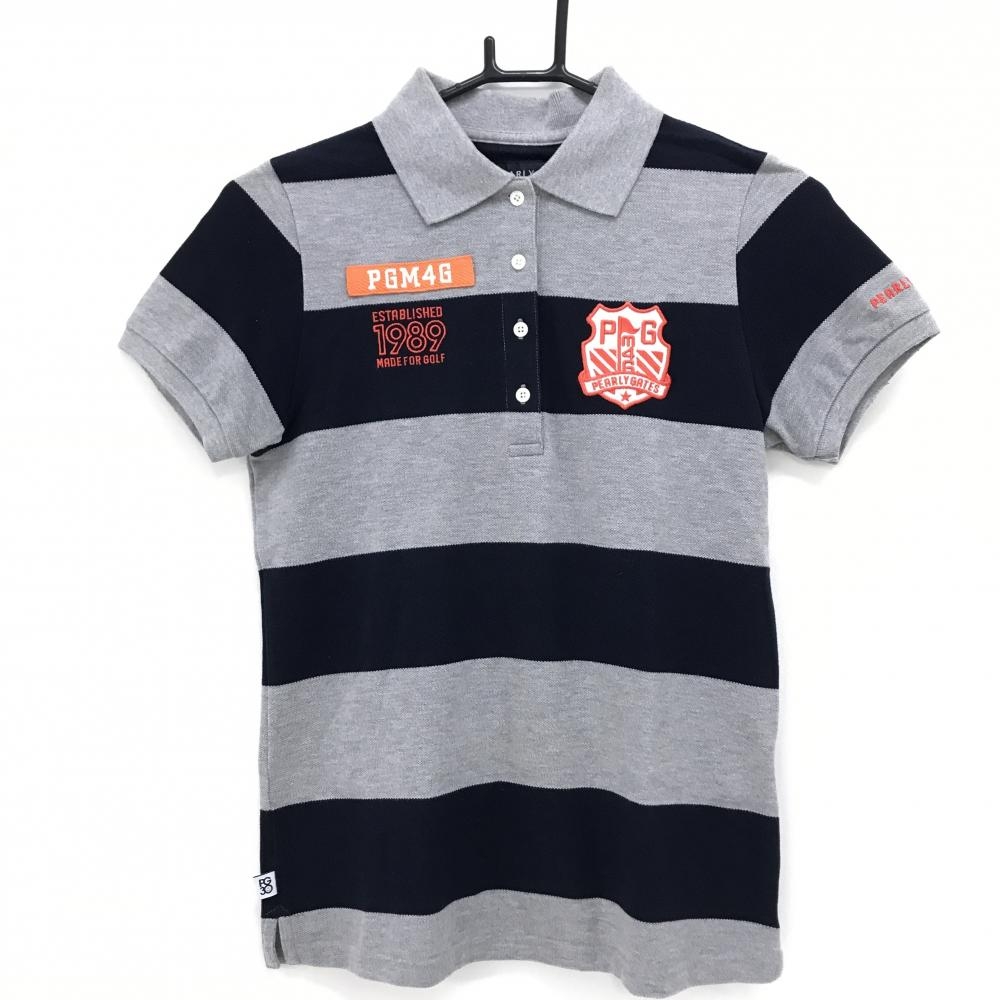 パーリーゲイツ 半袖ポロシャツ グレー×ネイビー ボーダー レディース 0(S) ゴルフウェア PEARLY GATES