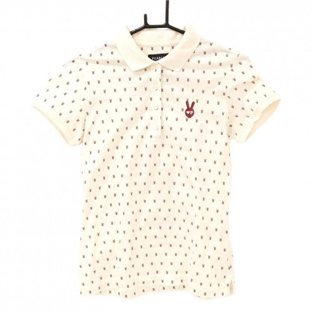 【超美品】パーリーゲイツ 半袖ポロシャツ ライトベージュ×ボルドー ラビット総柄  レディース 1(M) ゴルフウェア PEARLY GATES