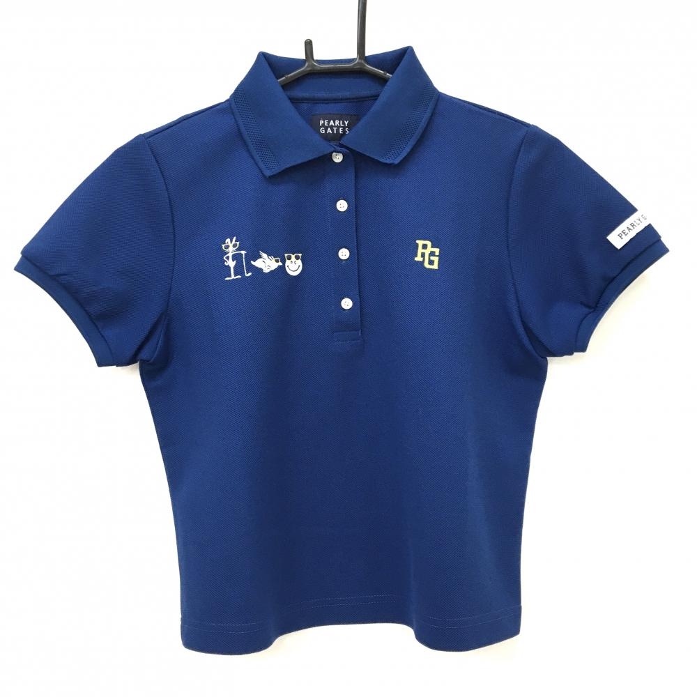 【超美品】パーリーゲイツ 半袖ポロシャツ ネイビー ショート丈 ニコちゃん  レディース 1(M) ゴルフウェア PEARLY GATES
