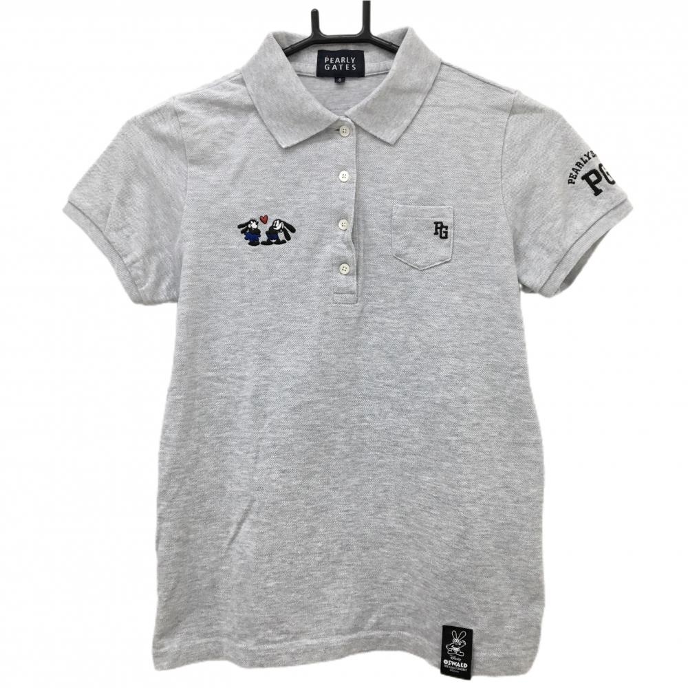 【美品】パーリーゲイツ×DISNEY 半袖ポロシャツ グレー オズワルド OSWALD  レディース 0(S) ゴルフウェア PEARLY GATES