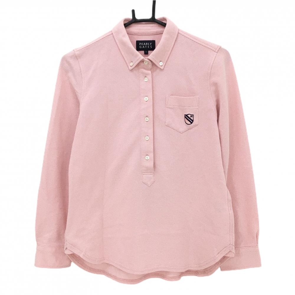 パーリーゲイツ 長袖ポロシャツ ピンク ボタンダウン 胸ポケット付 レディース 1(M) ゴルフウェア PEARLY GATES