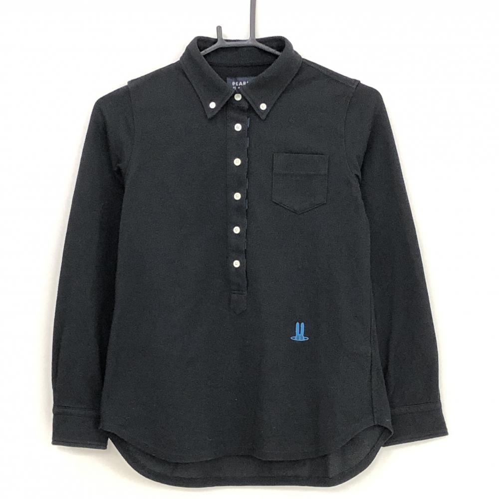【美品】パーリーゲイツ 長袖ポロシャツ 黒 ボタンダウン  レディース 0(S) ゴルフウェア PEARLY GATES