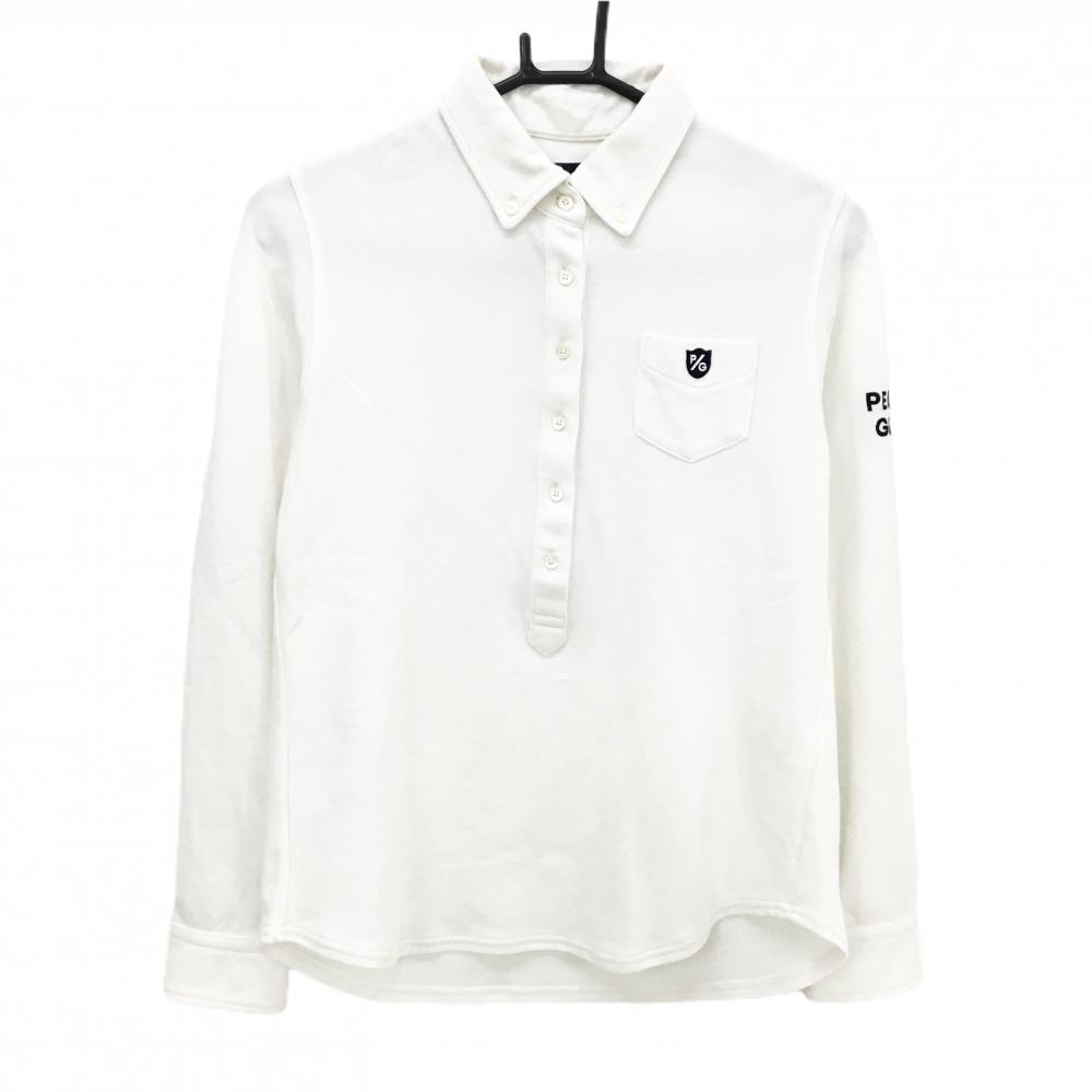 パーリーゲイツ 長袖ポロシャツ 白 ボタンダウン 胸ポケット レディース 1(M) ゴルフウェア PEARLY GATES