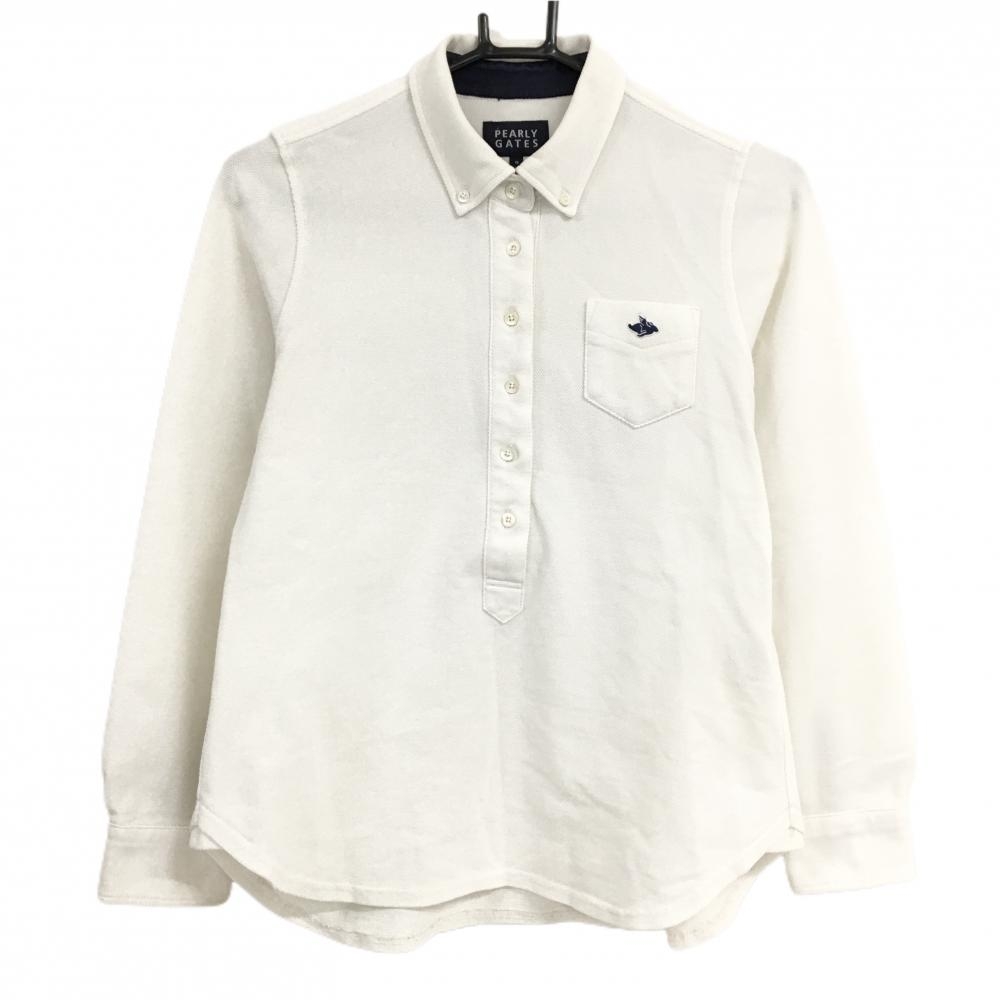 パーリーゲイツ 長袖ポロシャツ 白 ボタンダウン 胸ポケット付 レディース 0(S) ゴルフウェア PEARLY GATES
