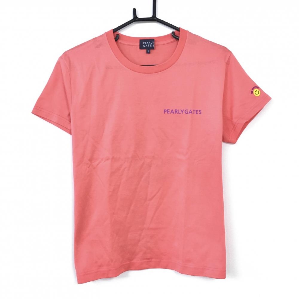 【超美品】PEARLY GATES パーリーゲイツ Tシャツ ピンク PGニコちゃん バックプリント オーバーサイズ レディース 0(S) ゴルフウェア