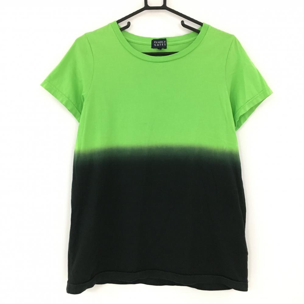【美品】パーリーゲイツ Tシャツ ライトグリーン×黒 グラデーション レディース 1(M) ゴルフウェア PEARLY GATES