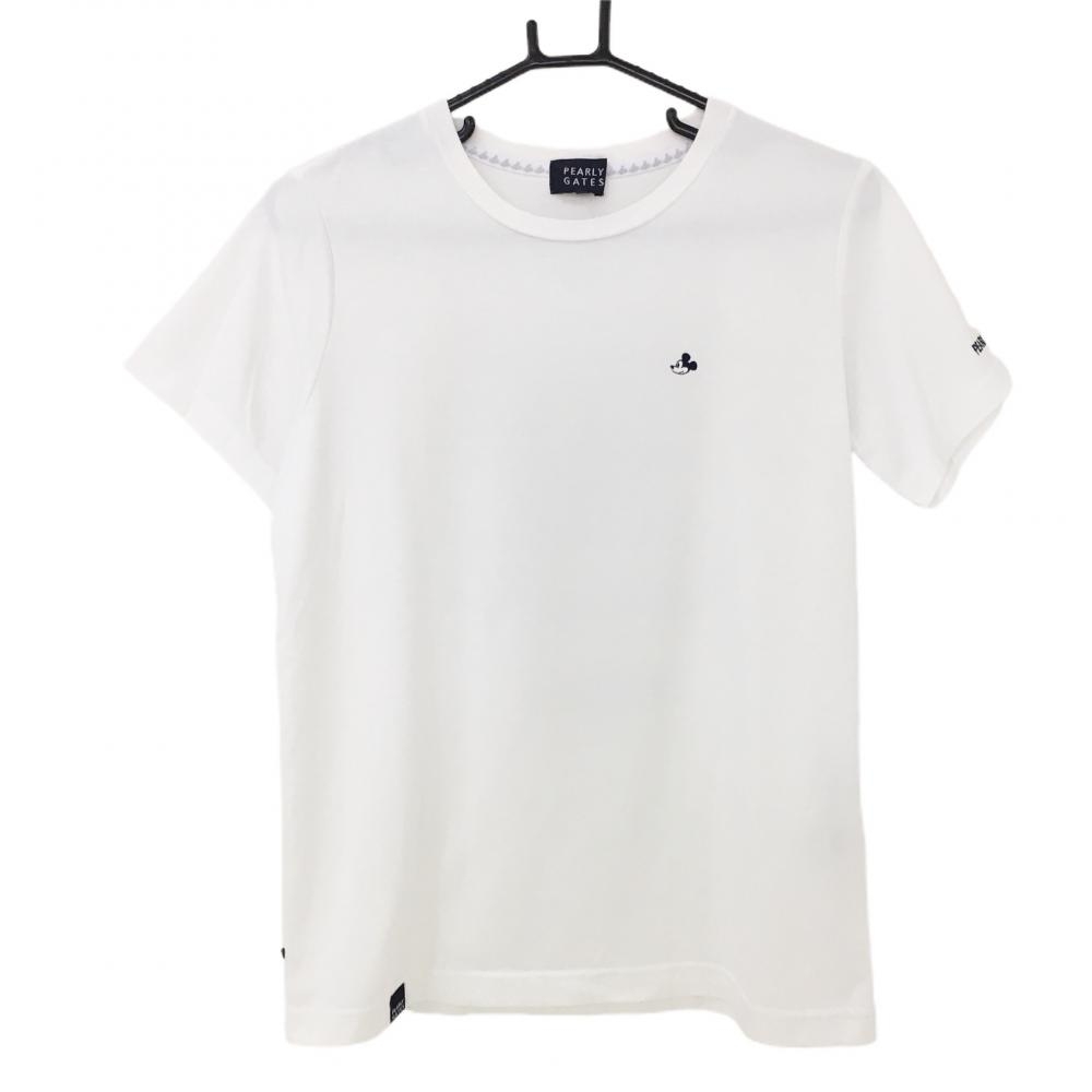 【美品】パーリーゲイツ×Disney Tシャツ 白×ネイビー ミッキー コラボ レディース 1(Ｍ) ゴルフウェア 2022年モデル PEARLY GATES
