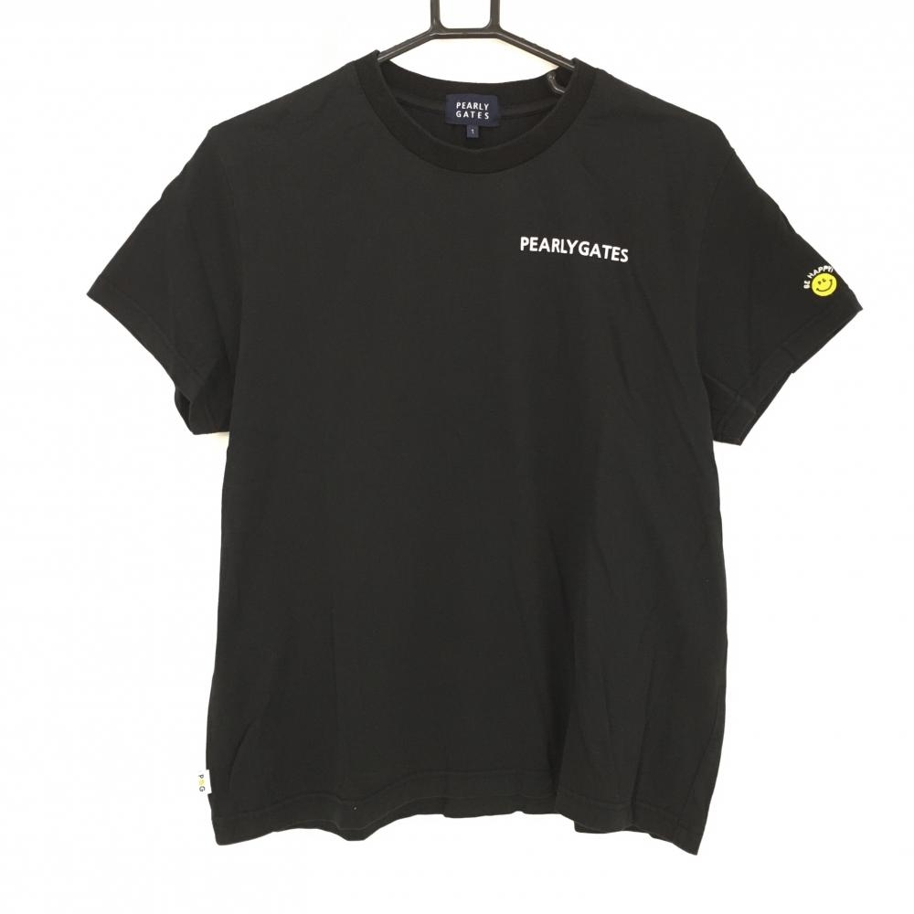 パーリーゲイツ Tシャツ 黒×白 ニコちゃん スマイル レディース 1(M) ゴルフウェア PEARLY GATES