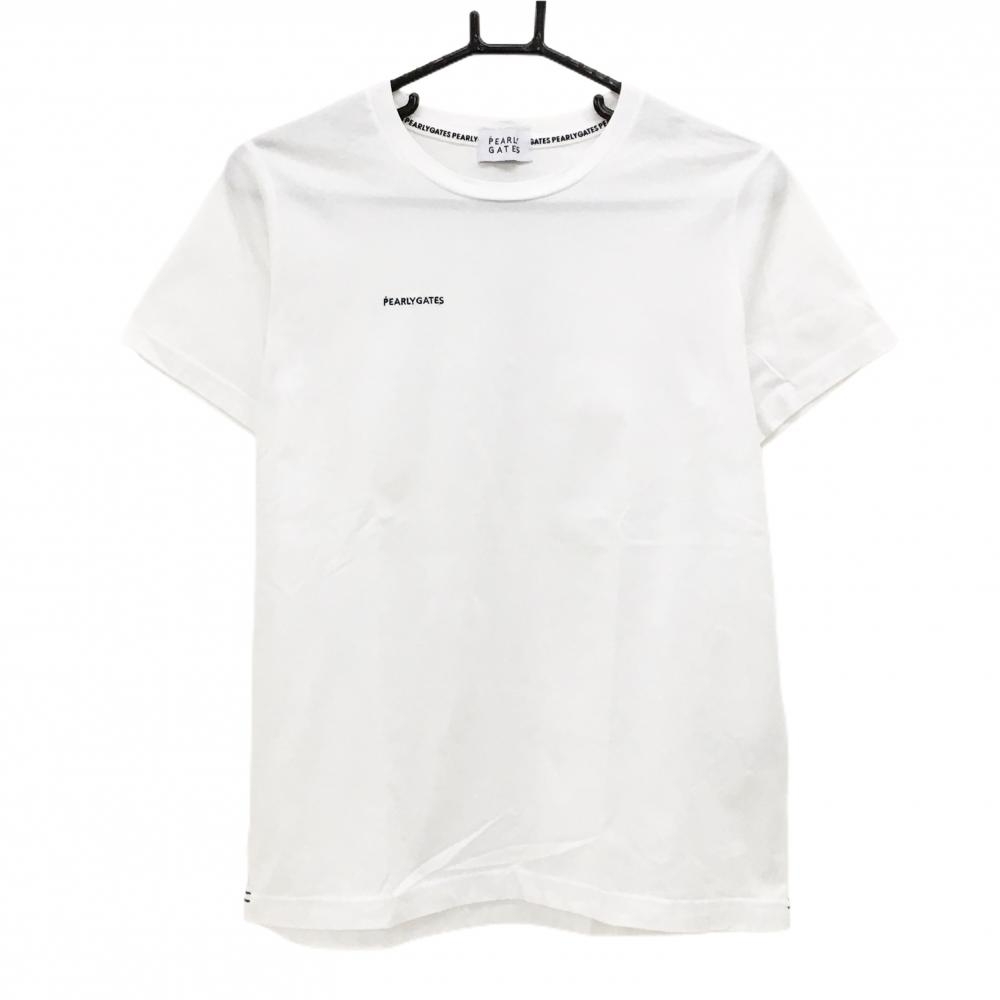 【超美品】パーリーゲイツ Tシャツ 白 ロゴネイビー 袖フライングラビット  レディース 1(M) ゴルフウェア PEARLY GATES