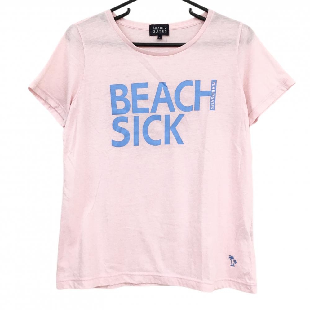 パーリーゲイツ Tシャツ ライトピンク×ブルー フロントプリント  レディース 1(M) ゴルフウェア PEARLY GATES