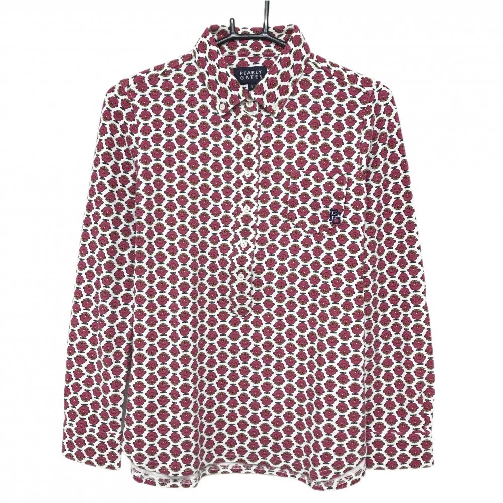 【超美品】パーリーゲイツ 長袖シャツ 白×ボルドー MR.MEN LITTLE MISS レディース 1(M) ゴルフウェア PEARLY GATES