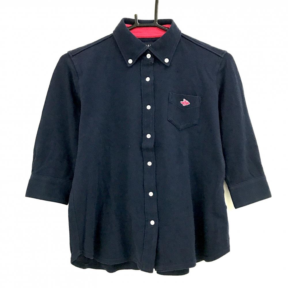 パーリーゲイツ 七分袖シャツ ネイビー ボタンダウン  レディース 0(S) ゴルフウェア PEARLY GATES