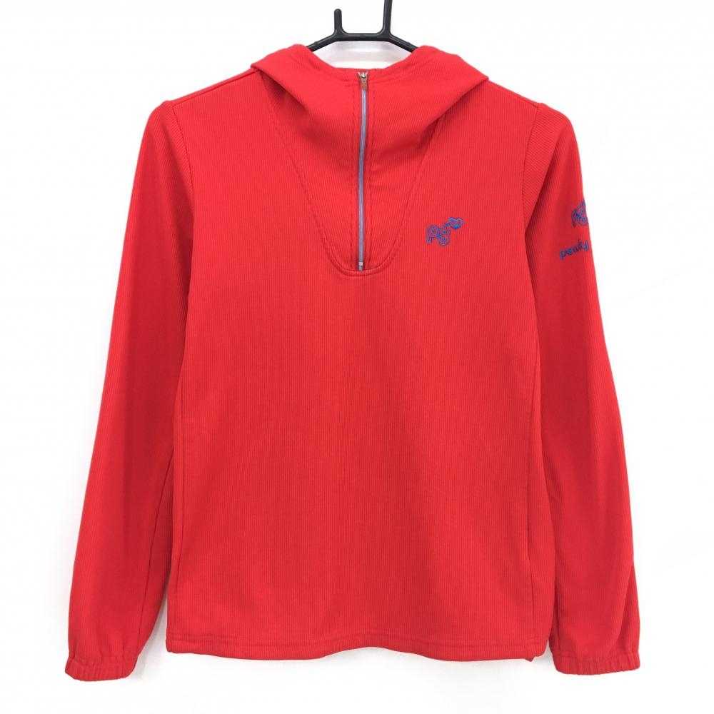 パーリーゲイツ フード付き長袖シャツ レッド×ブルー ハーフジップ 裏微起毛 レディース 1(M) ゴルフウェア PEARLY GATES