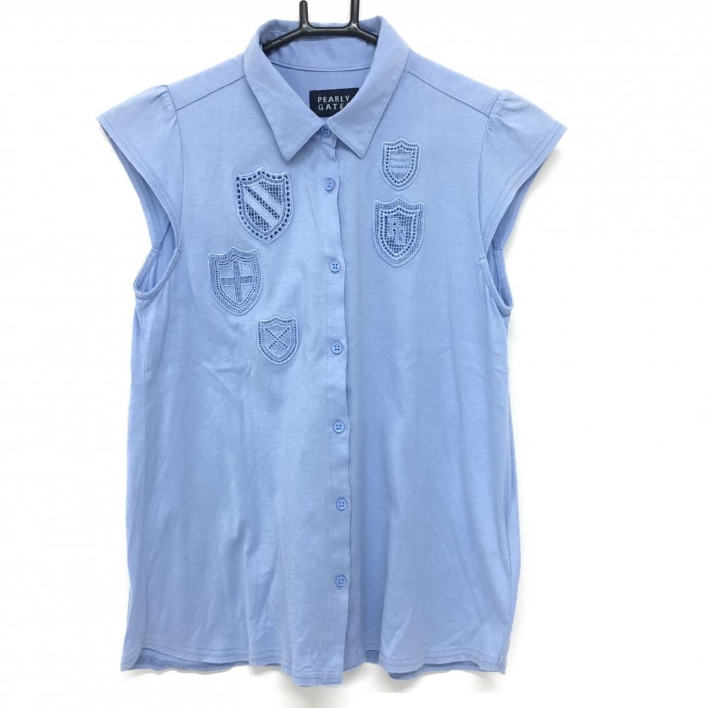 パーリーゲイツ ノースリーブシャツ ライトブルー 透かし編みワッペン レディース 0(S) ゴルフウェア PEARLY GATES