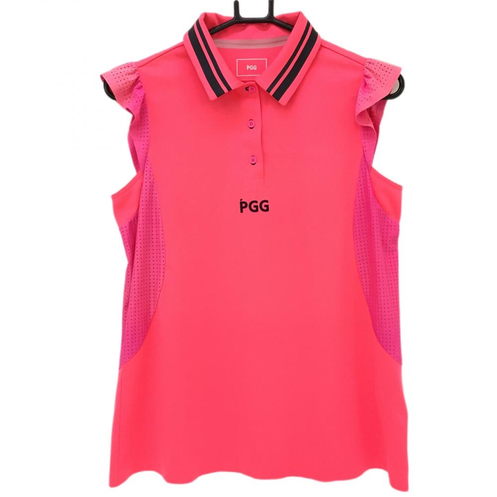 パーリーゲイツ PGG ノースリーブポロシャツ 蛍光ピンク メッシュ レディース 0(S) ゴルフウェア PEARLY GATES