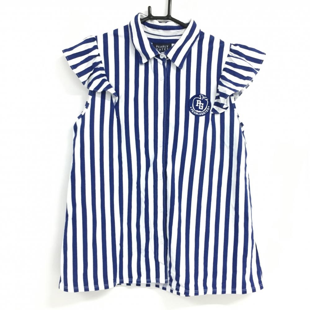 PEARLYGATES　30周年モデル　ロゴ総柄ノースリーブポロシャツ　紺×白