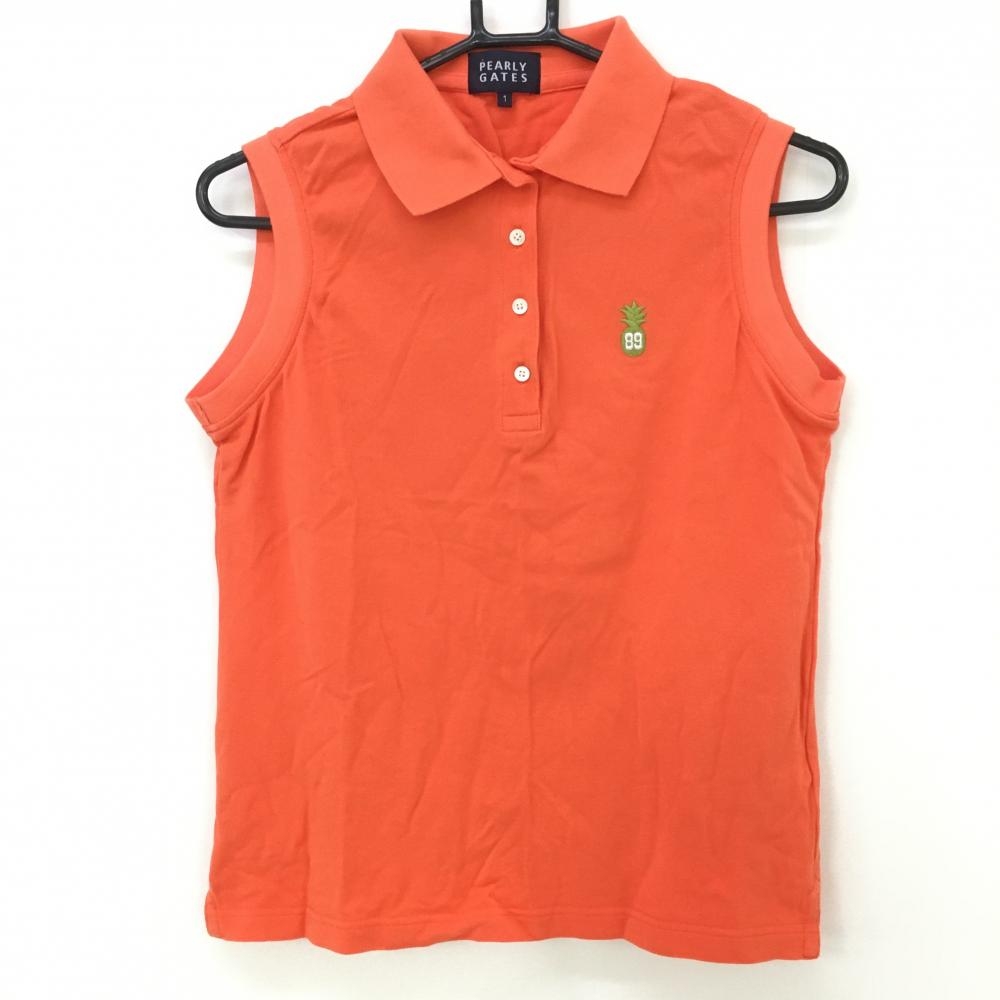 【超美品】パーリーゲイツ ノースリーブポロシャツ オレンジ パイナップル レディース 1(M) ゴルフウェア PEARLY GATES