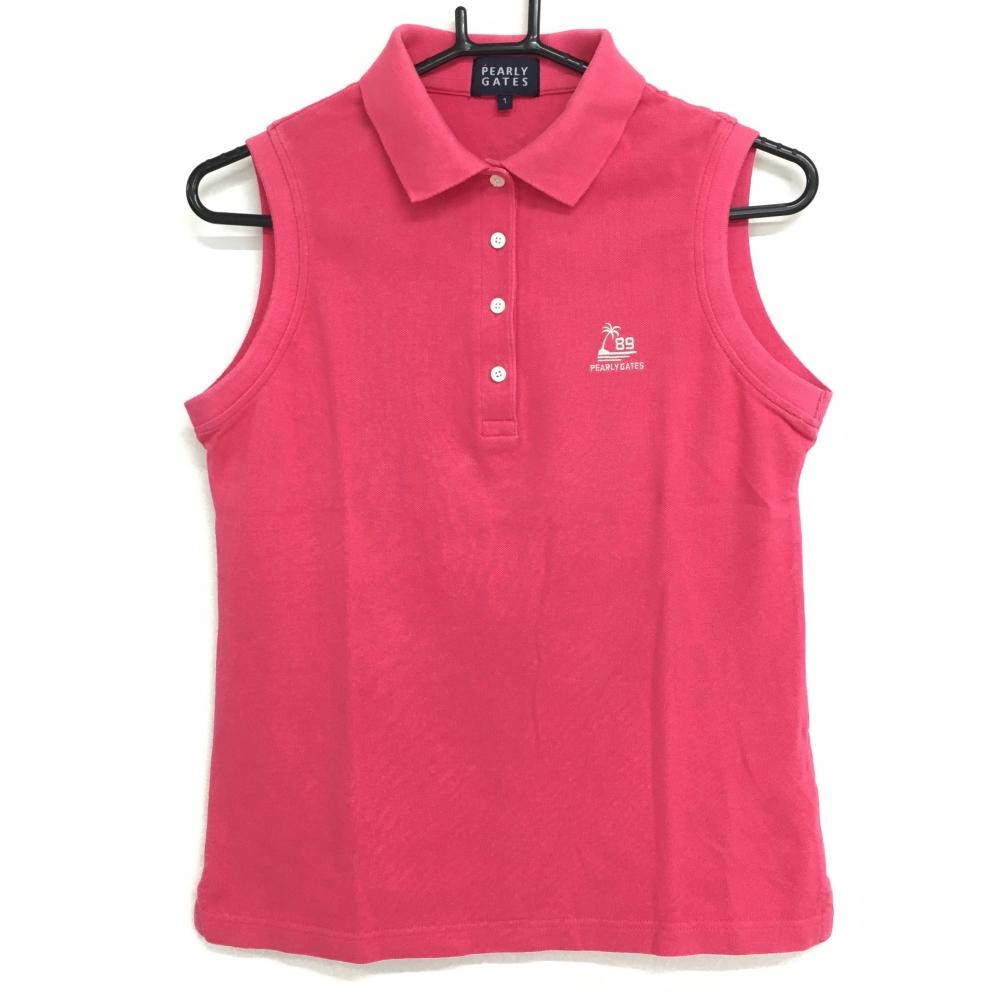 パーリーゲイツ ノースリーブポロシャツ ピンク×白 コットン100％ ロゴ刺しゅう レディース 1(M) ゴルフウェア PEARLY GATES