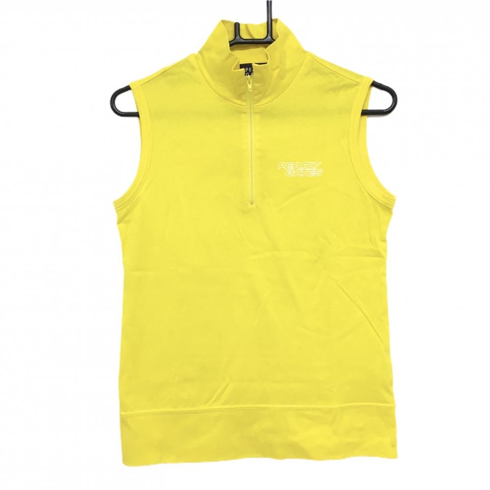 パーリーゲイツ ノースリーブハイネックシャツ イエロー ハーフジップ ロゴ白 レディース 0(S) ゴルフウェア PEARLY GATES