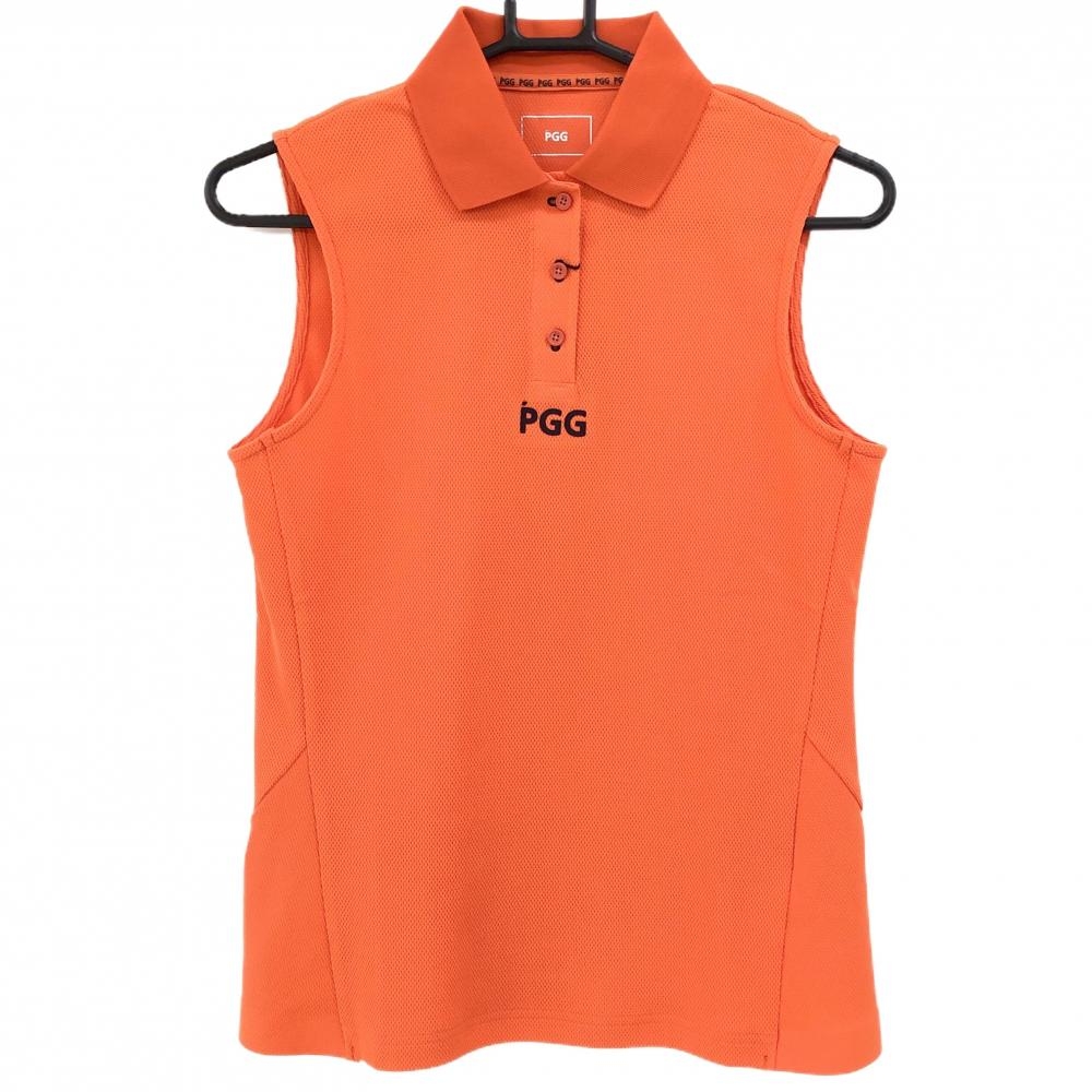 【新品】PGGパーリーゲイツ ノースリーブポロシャツ オレンジ×黒 後裾ロゴ レディース 0(S) ゴルフウェア PEARLY GATES