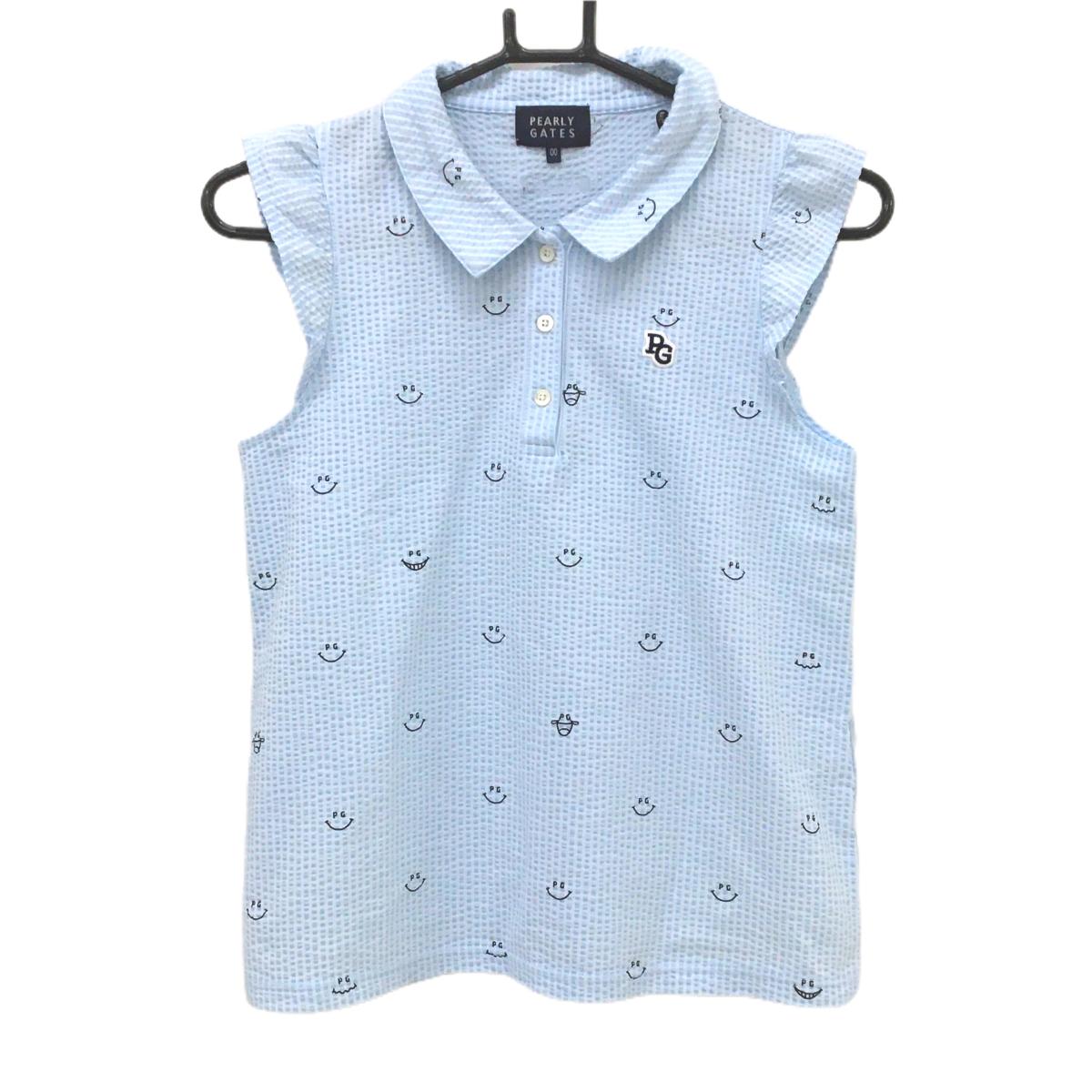 【美品】パーリーゲイツ ノースリーブポロシャツ ライトブルー×白  レディース 00(XS) ゴルフウェア PEARLY GATES