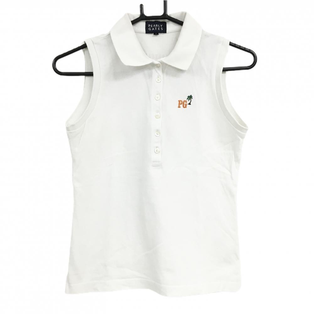 パーリーゲイツ ノースリーブポロシャツ 白 刺しゅう ヤシの木  レディース 0(S) ゴルフウェア PEARLY GATES