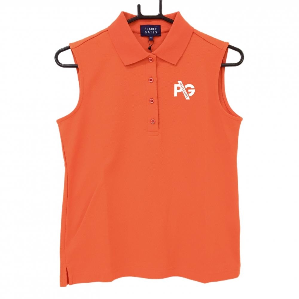 【新品】パーリーゲイツ ノースリーブポロシャツ オレンジ×白 ロゴプリント レディース 0(S) ゴルフウェア PEARLY GATES