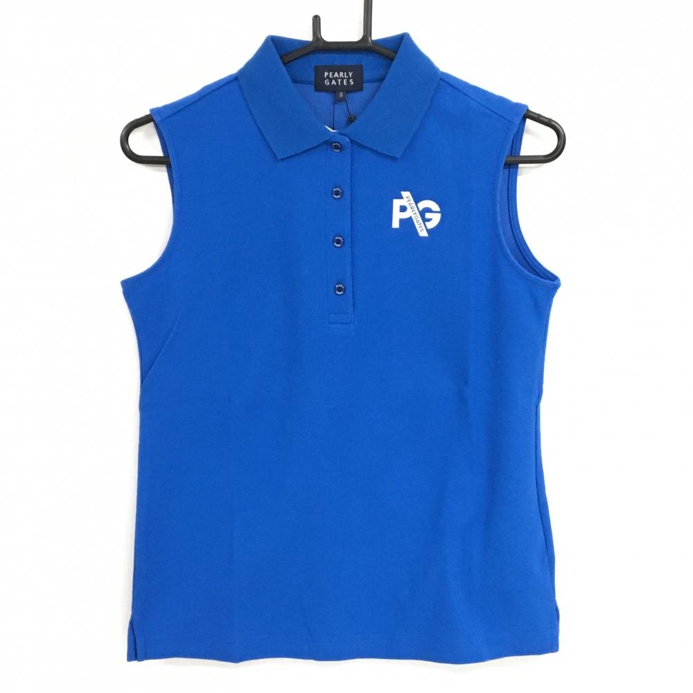 【新品】パーリーゲイツ ノースリーブポロシャツ ブルー×白 ロゴプリント レディース 1(M) ゴルフウェア PEARLY GATES