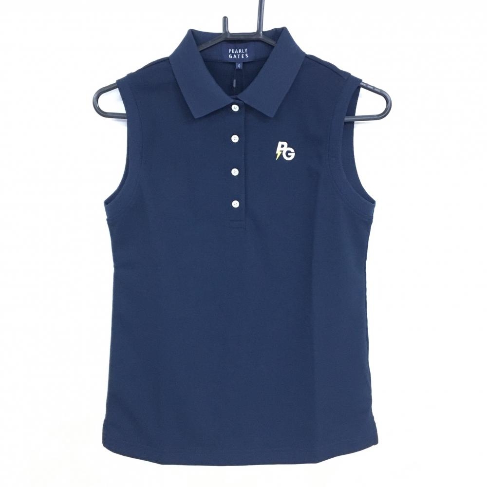 【新品】パーリーゲイツ ノースリーブポロシャツ ネイビー×白 背面ロゴプリント 稲妻 レディース 0(S) ゴルフウェア PEARLY GATES