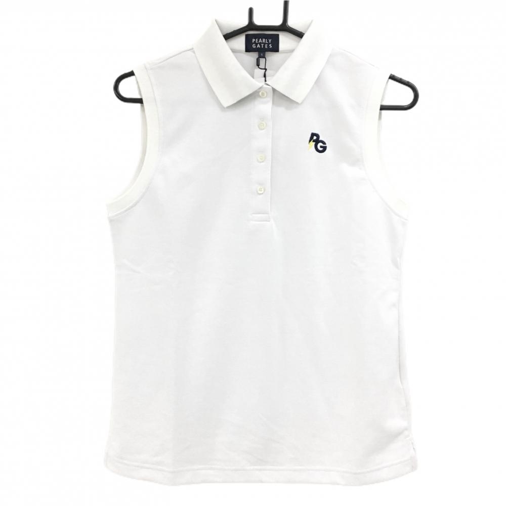 【新品】パーリーゲイツ ノースリーブポロシャツ 白×ネイビー 背面ロゴプリント 稲妻 レディース 1(M) ゴルフウェア PEARLY GATES