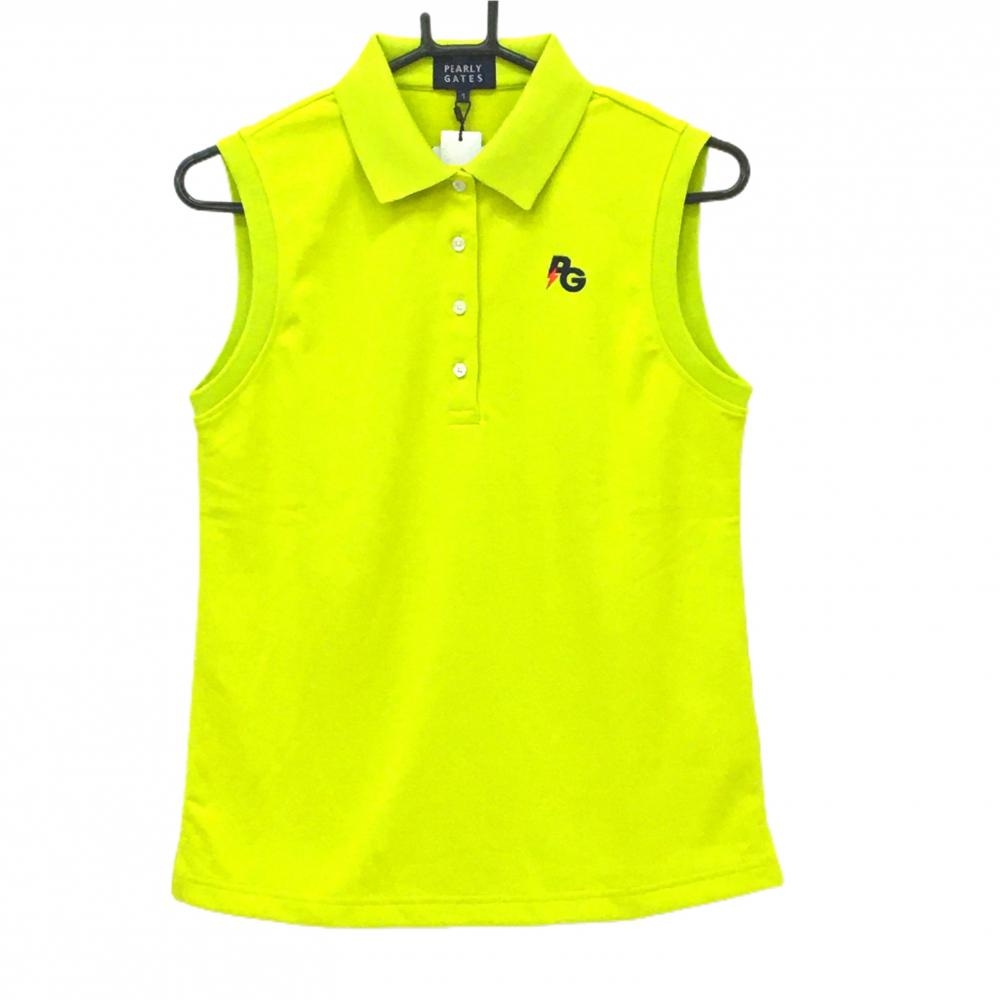 【新品】パーリーゲイツ ノースリーブポロシャツ ライトグリーン系×ネイビー レディース 1(M) ゴルフウェア PEARLY GATES