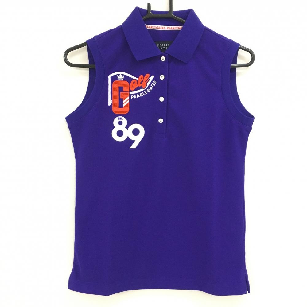 【新品】パーリーゲイツ ノースリーブポロシャツ パープル×白 ロゴ刺しゅう 遮熱 吸汗速乾  レディース 0(S) ゴルフウェア PEARLY GATES