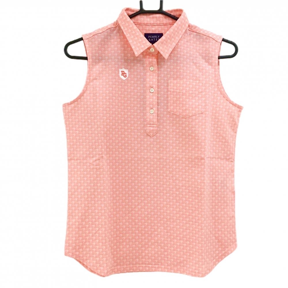 【新品】パーリーゲイツ ノースリーブポロシャツ ピンク×白 千鳥柄 胸ポケット ロゴ刺しゅう レディース 0(S) ゴルフウェア PEARLY GATES