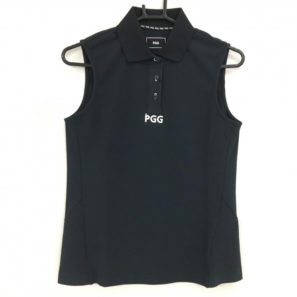 【新品】PGGパーリーゲイツ ノースリーブポロシャツ ネイビー×白 ロゴプリント レディース 0(S) ゴルフウェア PEARLY GATES