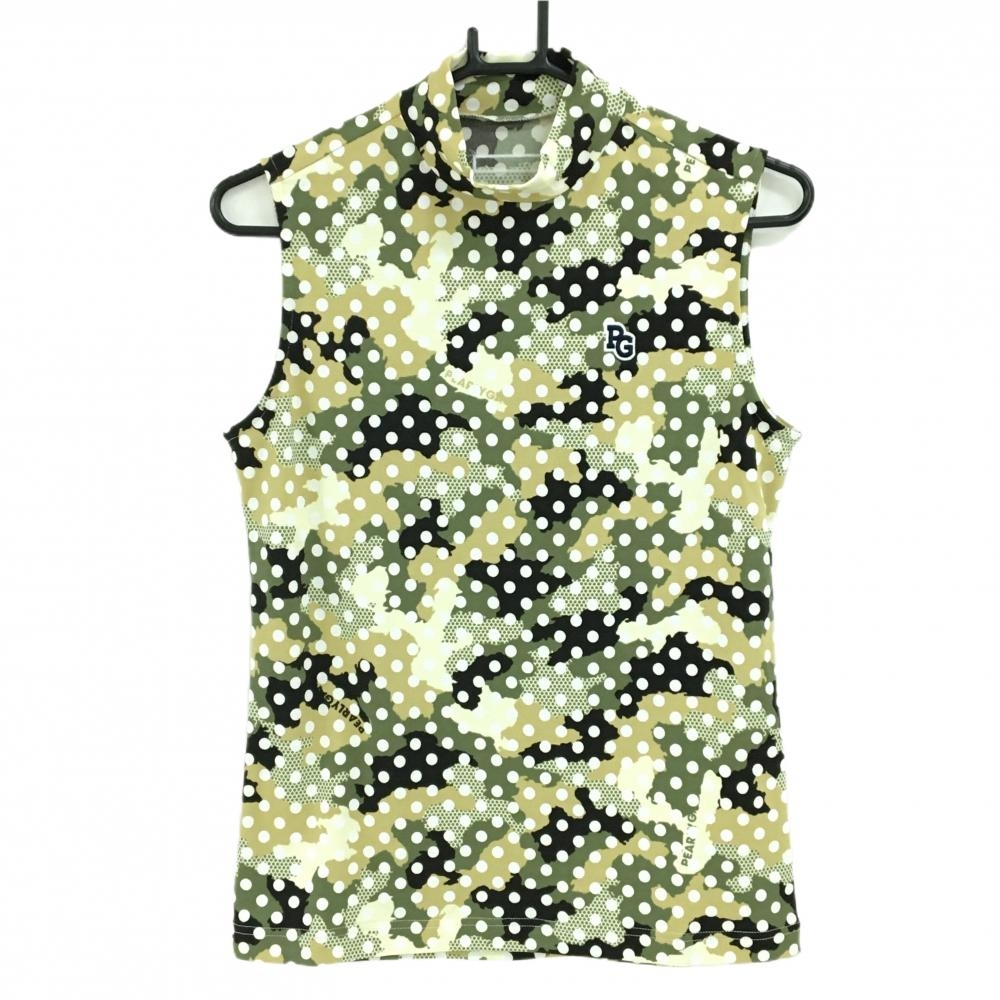 【新品】パーリーゲイツ ノースリーブポロシャツ カーキ×ベージュ×白 迷彩柄 カモフラ レディース 1(M) ゴルフウェア PEARLY GATES