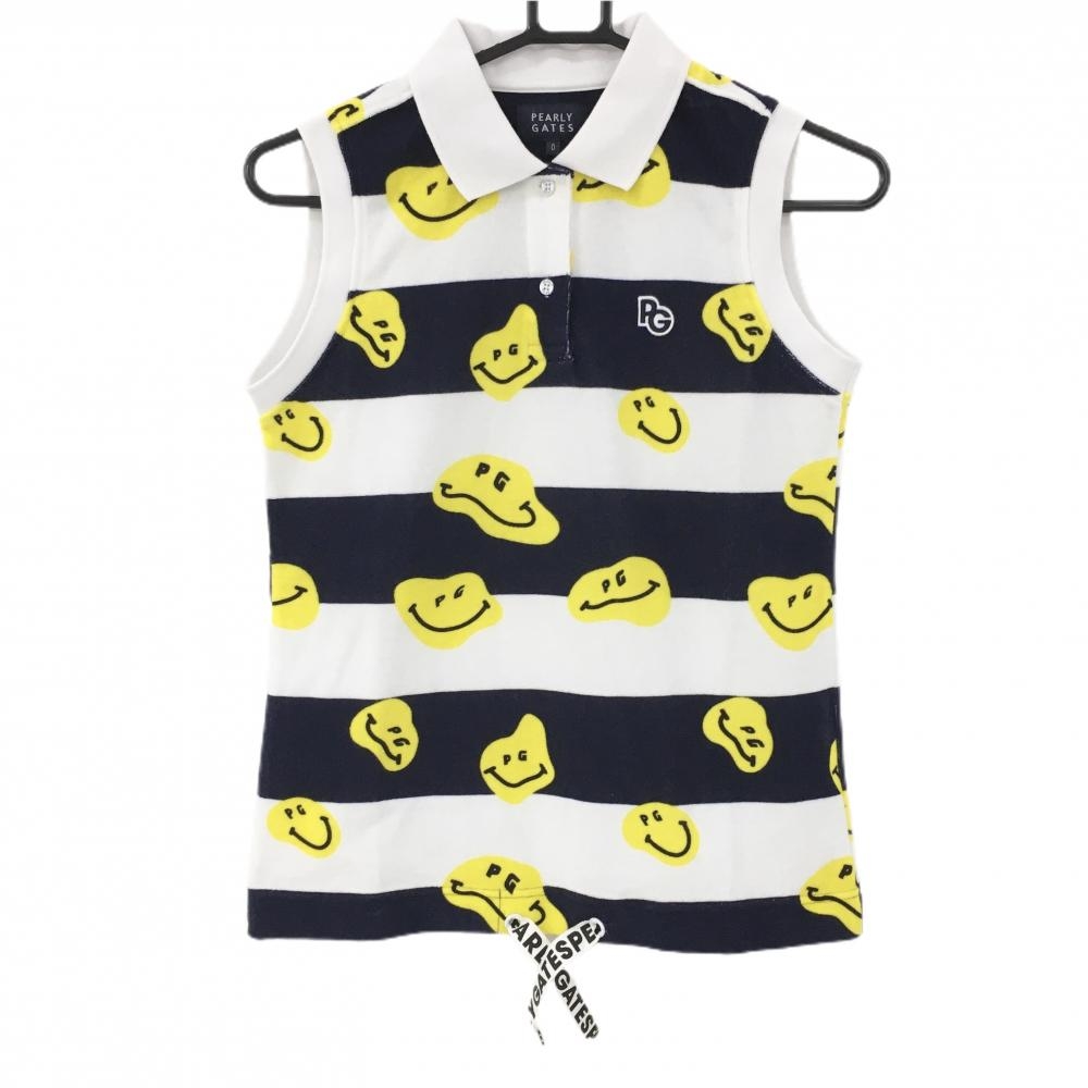 【新品】パーリーゲイツ ノースリーブポロシャツ 白×ネイビー ボーダー  レディース 0(S) ゴルフウェア PEARLY GATES