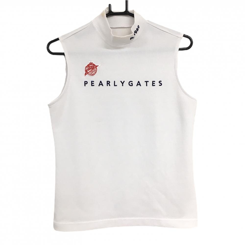 パーリーゲイツ ノースリーブハイネックシャツ 白×ネイビー ロゴ刺しゅう  レディース 1(M) ゴルフウェア PEARLY GATES