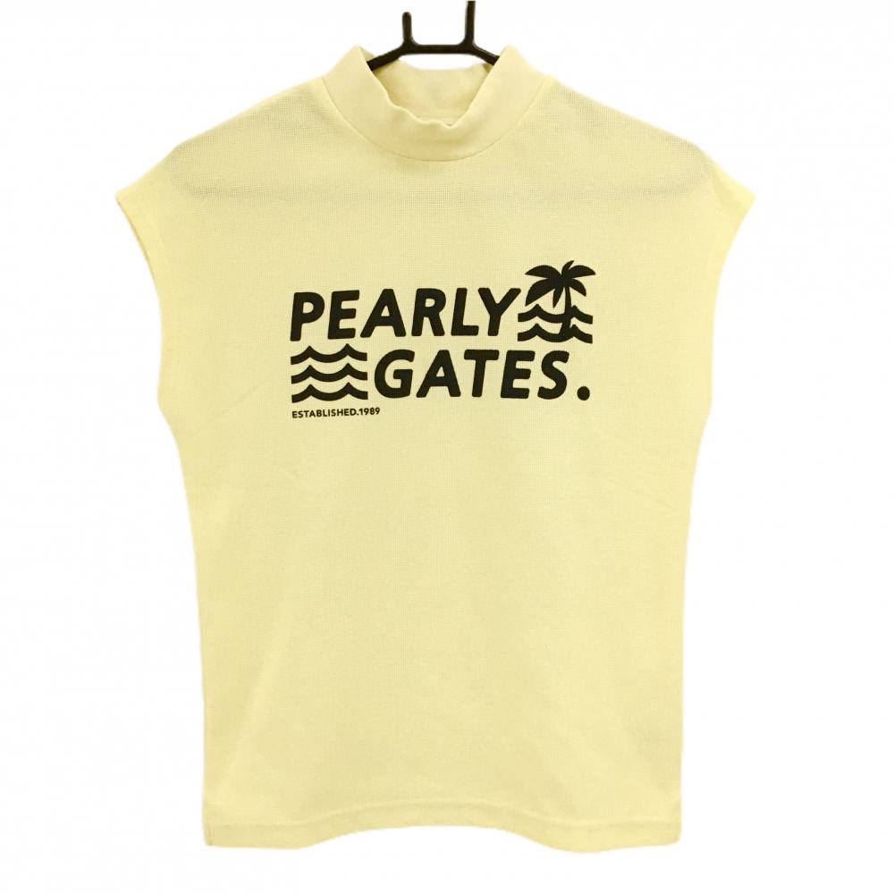【超美品】パーリーゲイツ ノースリーブハイネックシャツ ライトイエロー×黒  レディース 0(S) ゴルフウェア PEARLY GATES