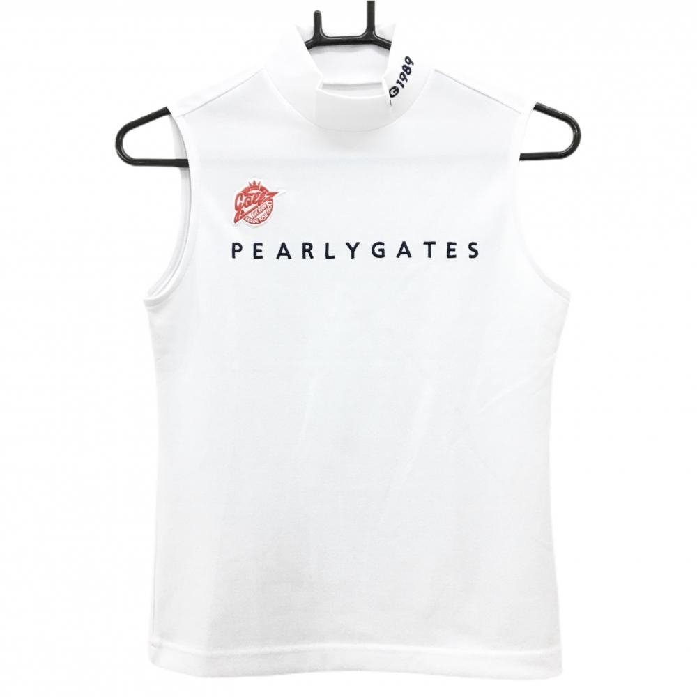 【超美品】パーリーゲイツ ノースリーブハイネックシャツ 白×黒 フロントロゴ  レディース 00(XS) ゴルフウェア PEARLY GATES