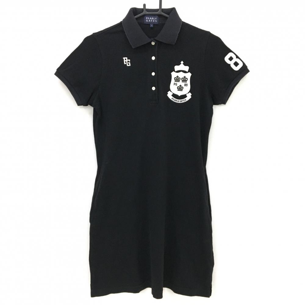 パーリーゲイツ 半袖ポロワンピース 黒×白 袖ナンバリング レディース 1 ゴルフウェア PEARLY GATES