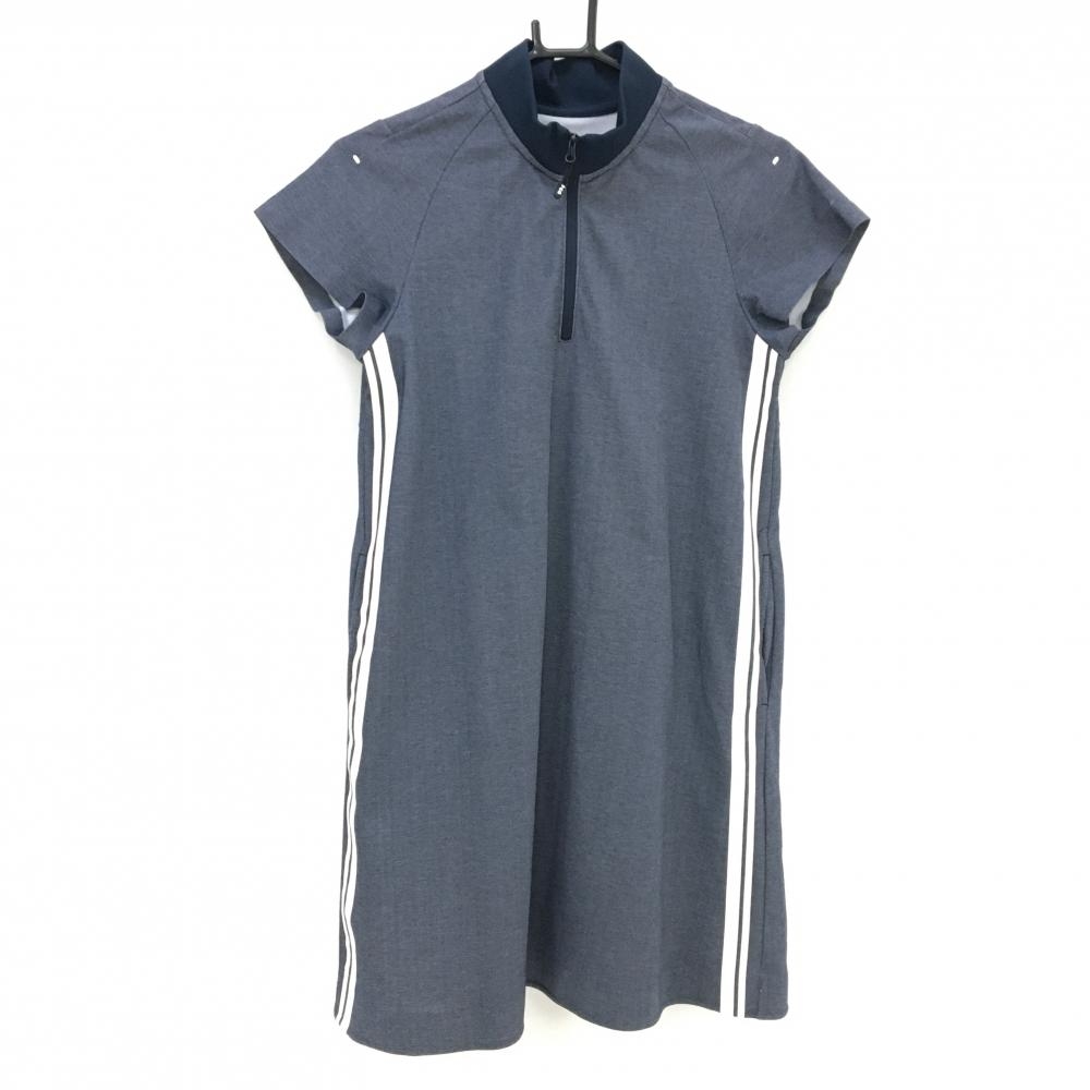 【美品】PGGパーリーゲイツ 半袖ハイネックワンピース 杢ネイビー×白 ハーフジップ レディース 0(S) ゴルフウェア PEARLY GATES