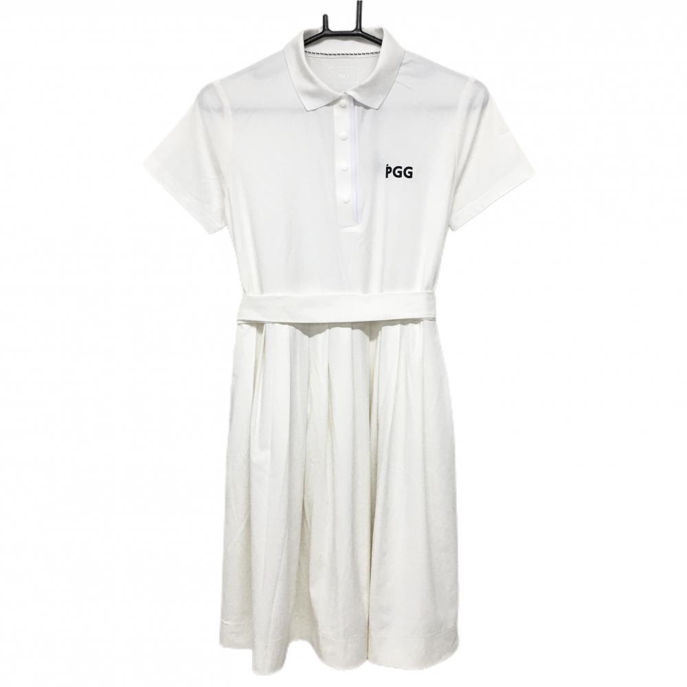 【新品】PGGパーリーゲイツ 半袖ポロワンピース 白 共布ベルト ストレッチ  レディース 1(M) ゴルフウェア 2025年モデル PEARLY GATES
