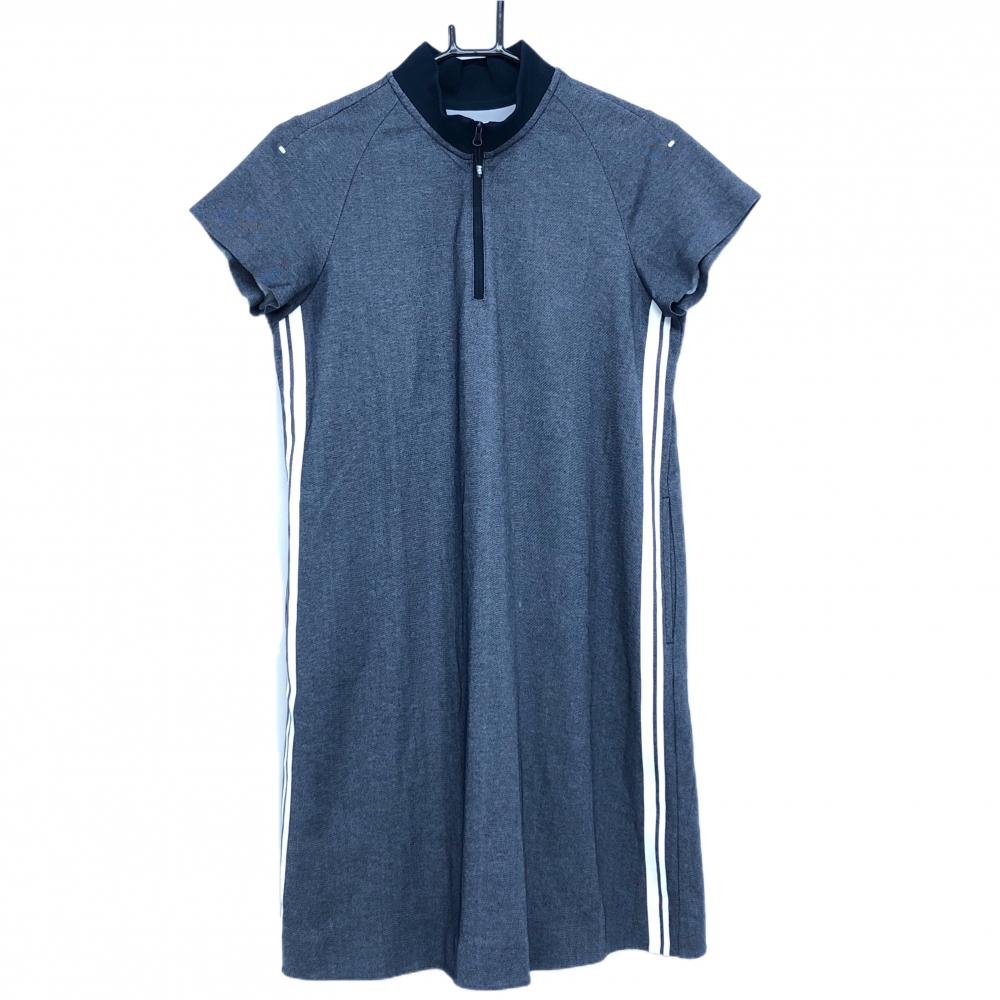 PGGパーリーゲイツ 半袖ハイネックワンピース ネイビー×白 サイドライン ハーフジップ レディース 1(M) ゴルフウェア PEARLY GATES