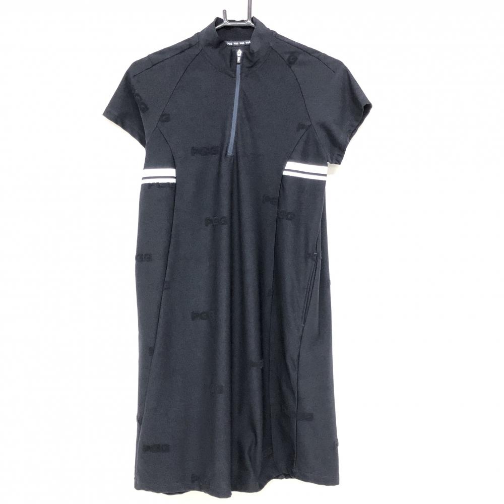 【超美品】PGGパーリーゲイツ 半袖ハイネックワンピース ダークネイビー×白  レディース 1(M) ゴルフウェア 2023年モデル PEARLY GATES