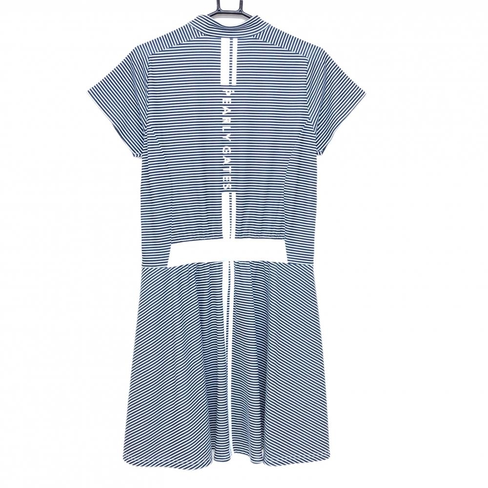 PGGパーリーゲイツ 半袖ハイネックワンピース ネイビー×白 ボーダー ハーフジップ レディース 1(M) ゴルフウェア PEARLY GATES